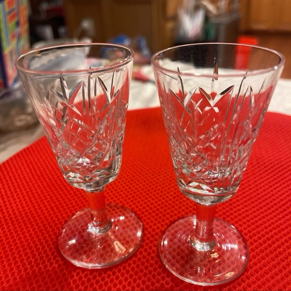 Set of 2 Tudor England Crystal Small Cocktail Cordial Shot Glasses signed